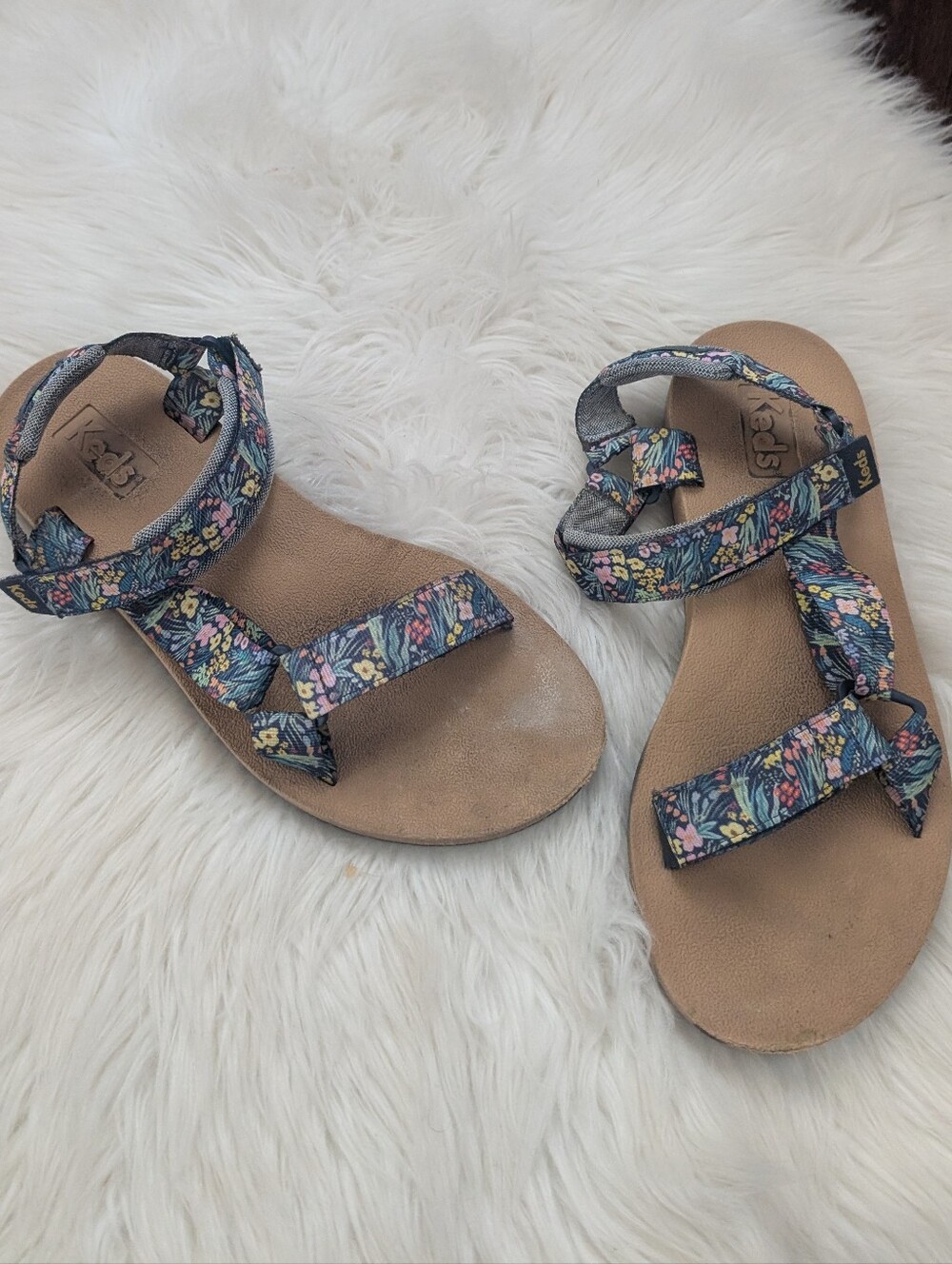 Keds x Rifle Paper Co. Trio Lea Navy Floral Sandals WF67292 Size 9